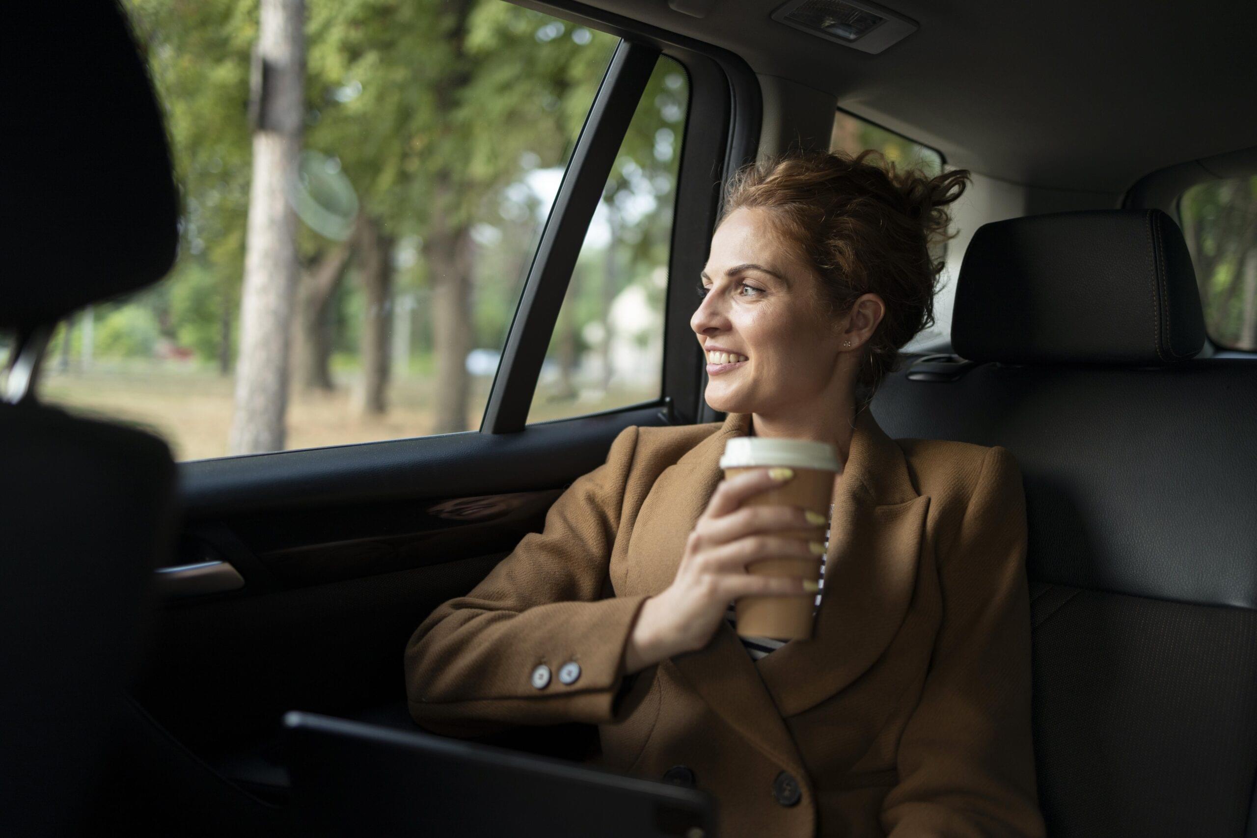 woman traveling in a taxi